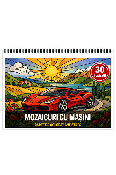 Legendary Gifts Carte de colorat, 30 de ilustratii Mozaicuri cu Masini, 66 pa...