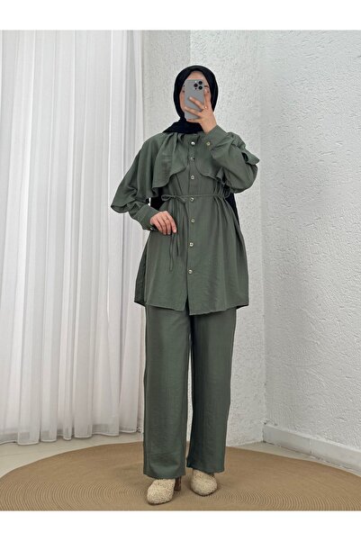 Holehola Original Cape Cloak Gold Buttoned Strawberry Pants Suit-Na3440 Khaki