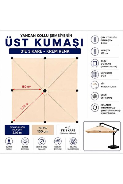 Şemsiyecim 3x3 Kare Yandan Kollu Şemsiye Üst Kumaşı Su İtici