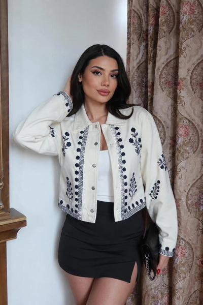 Eka Women's White Embroidered Gabardine Jacket 5906