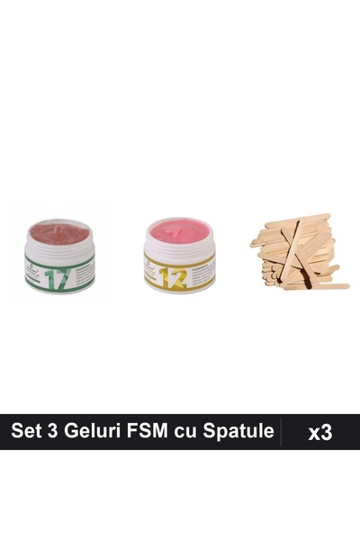 Makeup Set 3 Geluri Constructie UV LED FSM 15g, Nuante 17 si 12, Spatule Lemn...