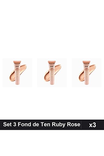 Makeup Set 3 Fonduri de Ten Skin Perfector Foundation Ruby Rose 02, Acoperire...