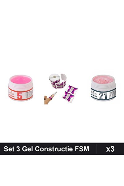Makeup Set 3 Gel Constructie UV LED FSM 15g, Nuante 05 21, Sablon Fluture 10b...
