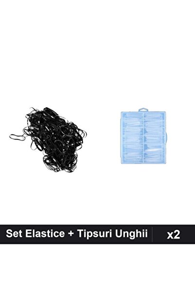 Makeup Set 2 Accesorii Unghii - Elastice Păr Silicon Negre + Tipsuri Reutiliz...