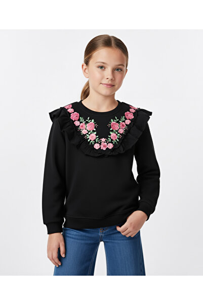 Pine kids 100% Cotton Full Sleeves Floral Printed Sweatshirt With Frill Desig...