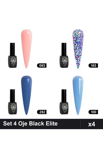 Makeup Set of 4 Semi-permanent Nail Polish Black Elite Global Fashion 8ml, Sh...
