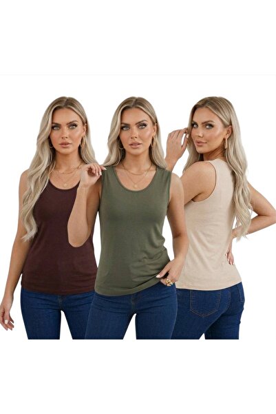 hashtag 3’lü U Yaka Kadın Basic Body Renkli Kombin Seti