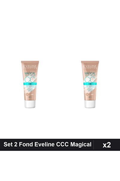 Makeup Set 2 Fonduri de Ten Eveline CCC Magical 52 Beige 30ml, Acoperire Comp...