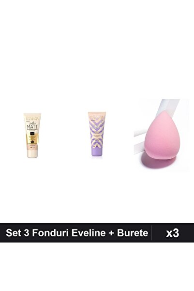 Makeup Eveline Cosmetics Satin Matt & Perfect Foundation Set of 3, Beige Shad...