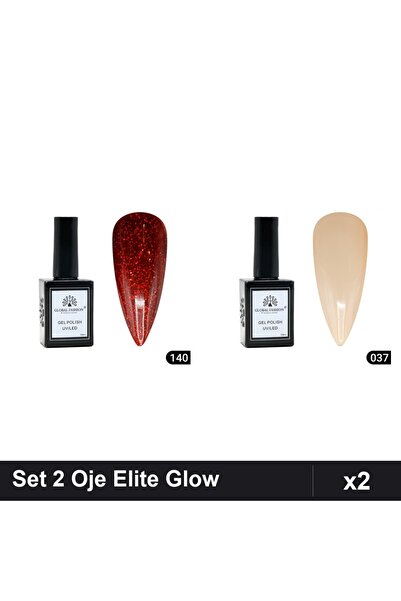 Makeup Set of 2 Global Fashion Elite Glow Semi-Permanent Nail Polish 15ml, Sh...