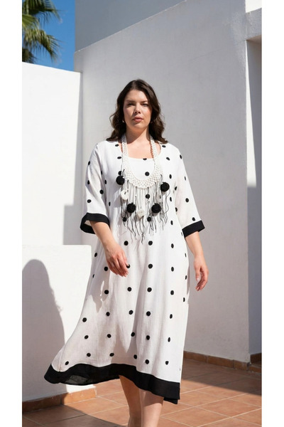 DARKWIN Plus Size Polka Dot Asymmetrical Cut Loose Dress Capri Sleeve Comfort...