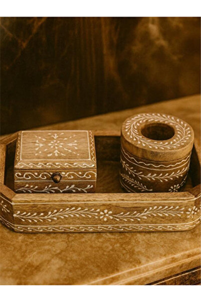 Generic Three-piece wooden censer set with white patterns