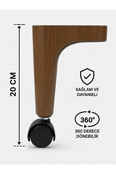 GÜNEŞLER 20 CM TEKERLEKLI SEHPA VE ÜNİTE AYAĞI - 4 ADET - CEVİZ