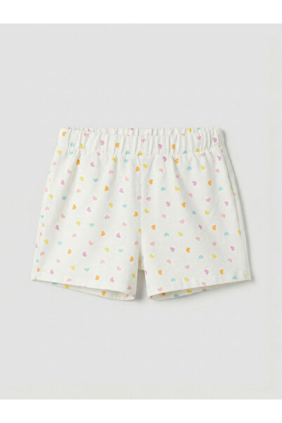 LC Waikiki Vizyon New Season Girls' Shorts with Elastic Waist and Heart Pattern