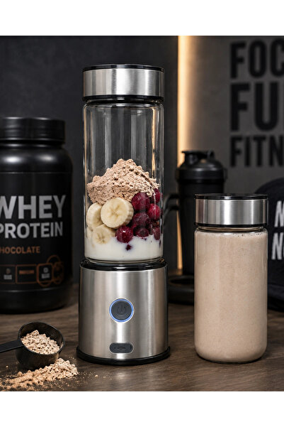 KÜÇÜK HAZİNE Mey İthalat® Çift Hazneli Cam Blender USB Şarjlı Smoothie ve Buz...
