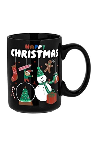 OEM New Bone Christmas Black Mug Decorated with Ornaments 400ml