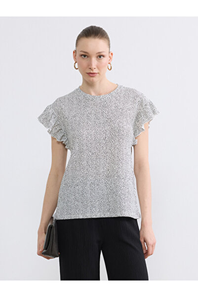 LC Waikiki Crew Neck Patterned Frilled Blouse