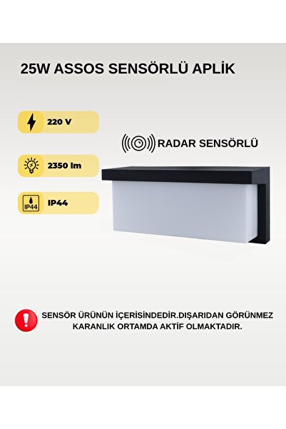 AC AYDINLATMA 25W Assos Radar Sensörlü Aplik 3200K Sarı Işık Modern LED Duvar...