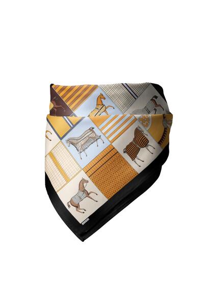 HAWWA Eșarfă din satin cu model ecuilateral și cai 55x55