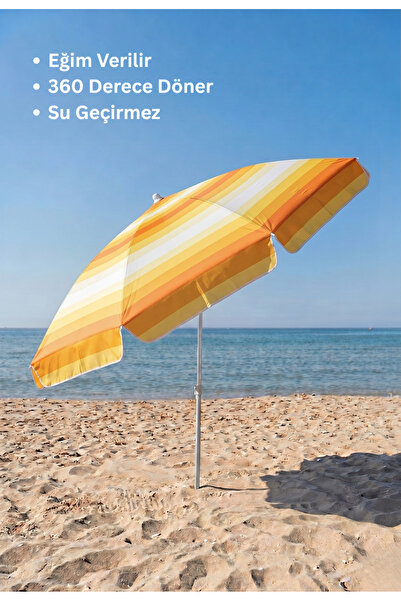 aquafit Dayanıklı - 10 Telli - Eğilebilir - 2 Metre Plaj Sahil Şezlong Şemsiy...