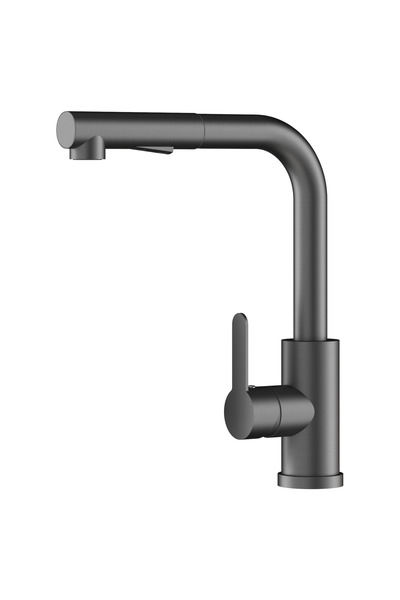 Granitan Baterie Bucatarie Ebro, Inox, Duza Retractabila, Gun Grey/Negru