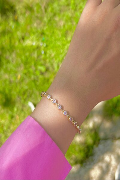 SEHERDEN 14K Altın Kaplama Pembe Taşlı Su Yolu Kadın Bileklik - Ayarlanabilir...
