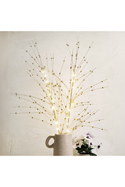 Zumzeria Ramuri decorative cu globuri cu sclipici aurii și 10 lumini LED 76cm...