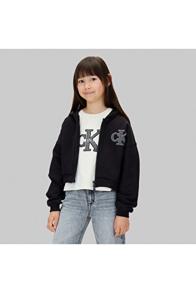 Calvin Klein Logo Terry Zip Through Çocuk Siyah Sweatshirt