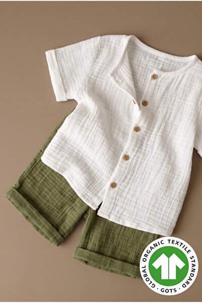 Mtcbaby %100 Pamuk Gömlekli Müslin Şortlu Takım 1-6 Yaş Haki