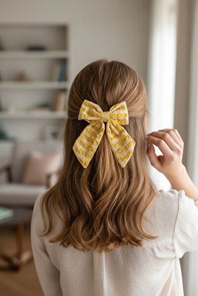 FAYRA ACCESSORIES Bowknot Buckle Gingham Patterned Textured Fabric Automatic ...