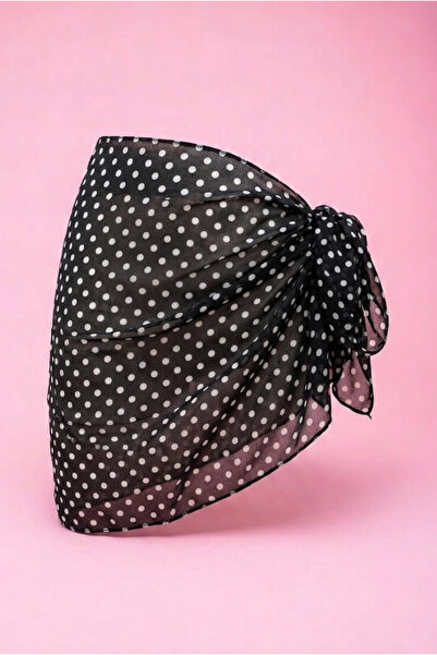 pistore White Black Asymmetrical Polka Dot Chiffon Short Pareo Satin Women's ...
