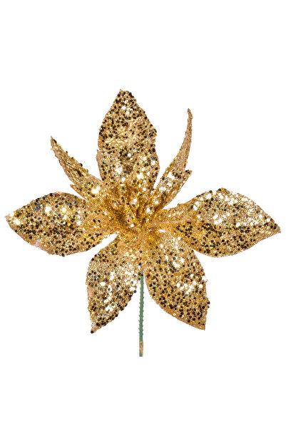 Zumzeria Floare decorativă de Crăciun aurie 17cm