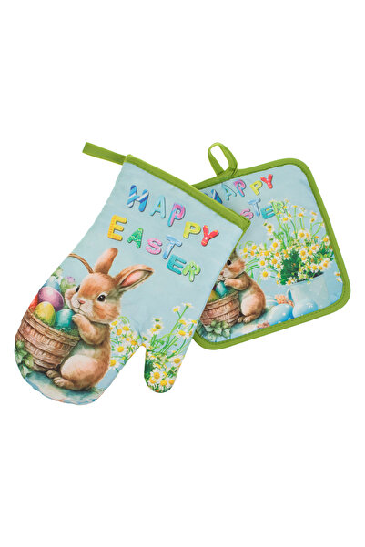 Zumzeria Oven Mitt & Easter Napkin Rabbit with Basket of Eggs "Happy Easter" ...