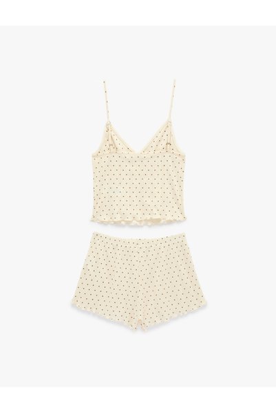Koton Set de pijamale cu bretele din bumbac și pantaloni scurți cu buline