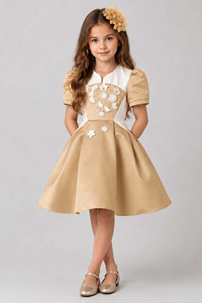 Riccotarz Girl's Dress with Zipper Detail on the Back, Floral Embroidery on t...