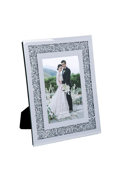 Zumzeria Decorative Photo Frame in Silver Mirror Glass with Glitter 10x15cm