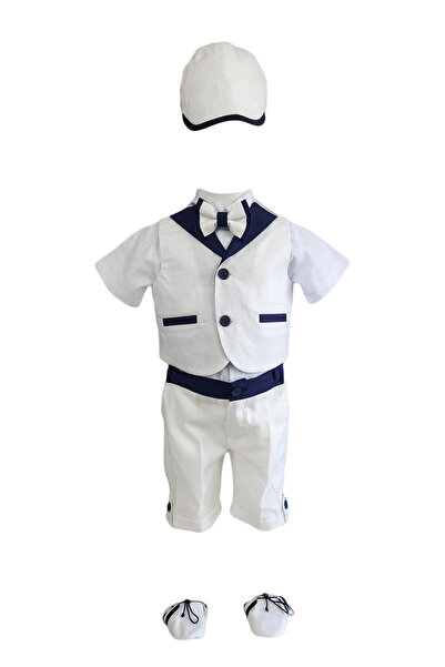 Baby Boss Costum botez Baby Boss, culoare alb-bleumarin