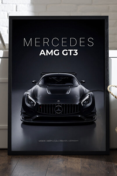 Duvarda Mercedes AMG GT3 Siyah Ahşap Çerçeveli Poster, Dekoratif Araba Duvar ...