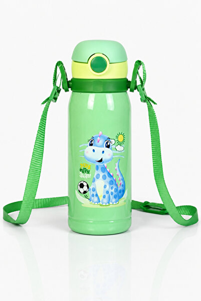 MUGGLE 450 ML Çelik Çocuk Matara Pipetli Askılı Su Matarası Termos