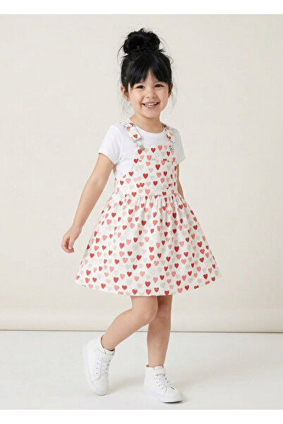 Patique Kids Ecru Heart Patterned Summer Gilet and Rabbit Print T-Shirt Two-P...