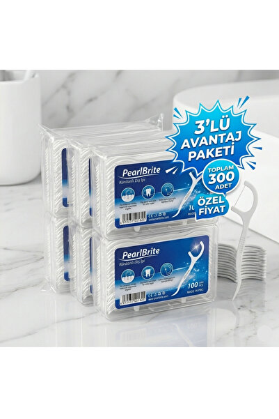 Pearl Brite Kürdanlı Aromasız Diş İpi 3 Kutu (300 Adet) I Pratik Ağız Temizli...