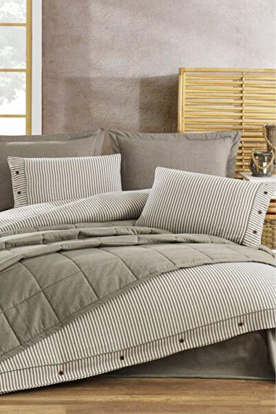 Çeyiz Diyarı Pasioni 7 Piece 100% Cotton Double Bedspread Duvet Cover Set Khaki