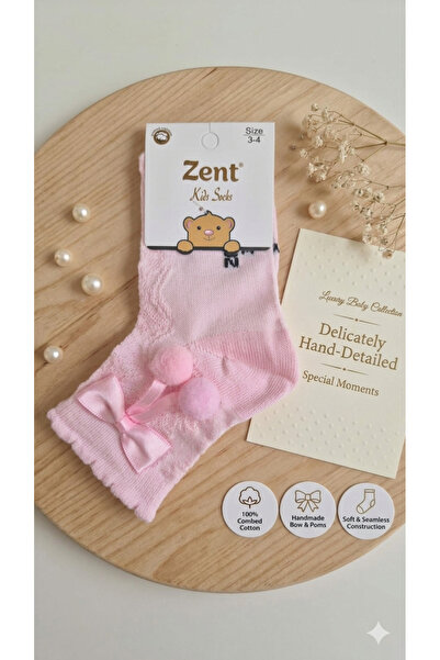 diğerr1 3-4 Yaş Fiyonk ve Ponpon Detaylı Kız Bebek/Çocuk Çorabı