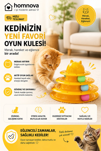 Homnova Layered Cat Toy 3-Tier Interactive Cat Play Tower with Balls