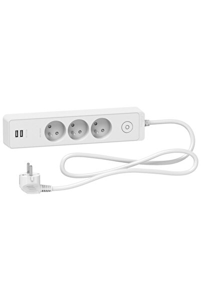 Schneider Electric Odace prelungitor anti-supratensiune cu 3 prize, 1,5 m, al...