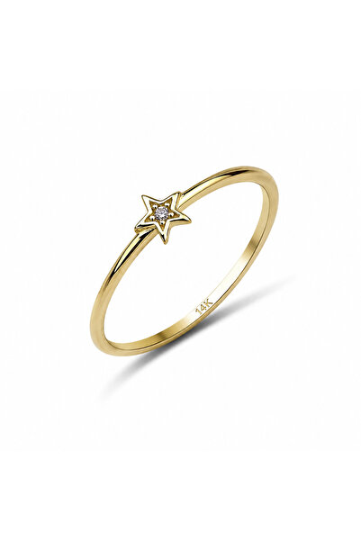 KAIROS JEWELRY 14 Ayar Altın Minimal Yıldız Yüzük