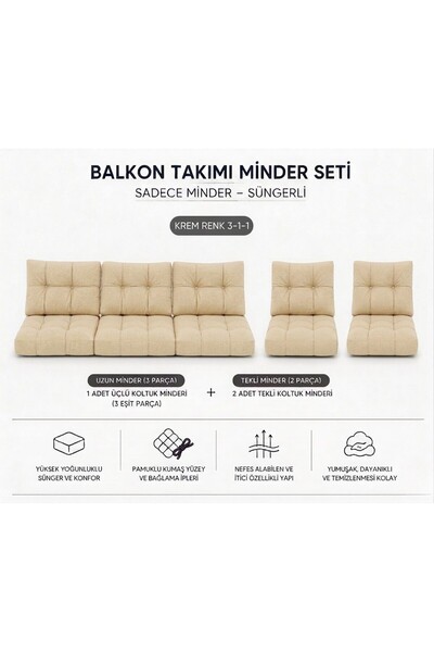 Modern Style Home 3-1-1 Fermuarlı Balkon Minderi-Leke Tutmaz - İçidolu Minder