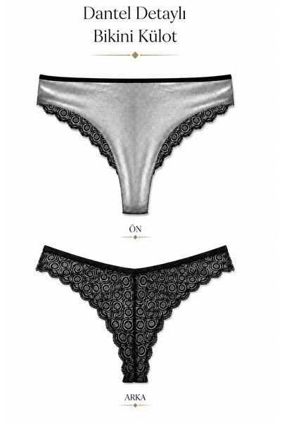 Parlak Gri Dantel Brazilian Külot