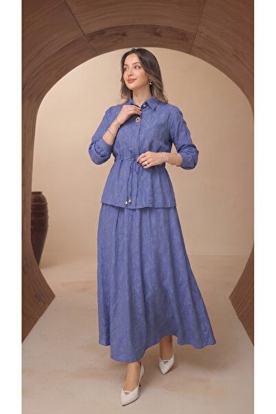 Caddebostan Moda Women's Tie-Waist Shirt Collar Tunic and Skirt Two-Piece Set...