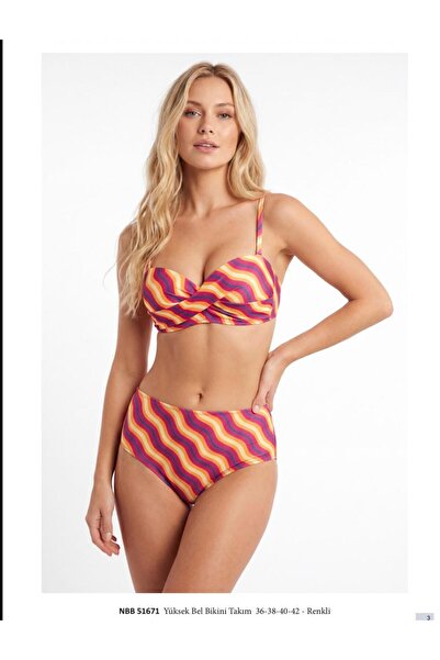NBB yüksek bel bikini takım renkli desenli